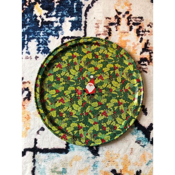 Vintage Christmas Santa Metal Tin Tray cookies vtg 90s 80s Kmart platter serving - Picture 1 of 6